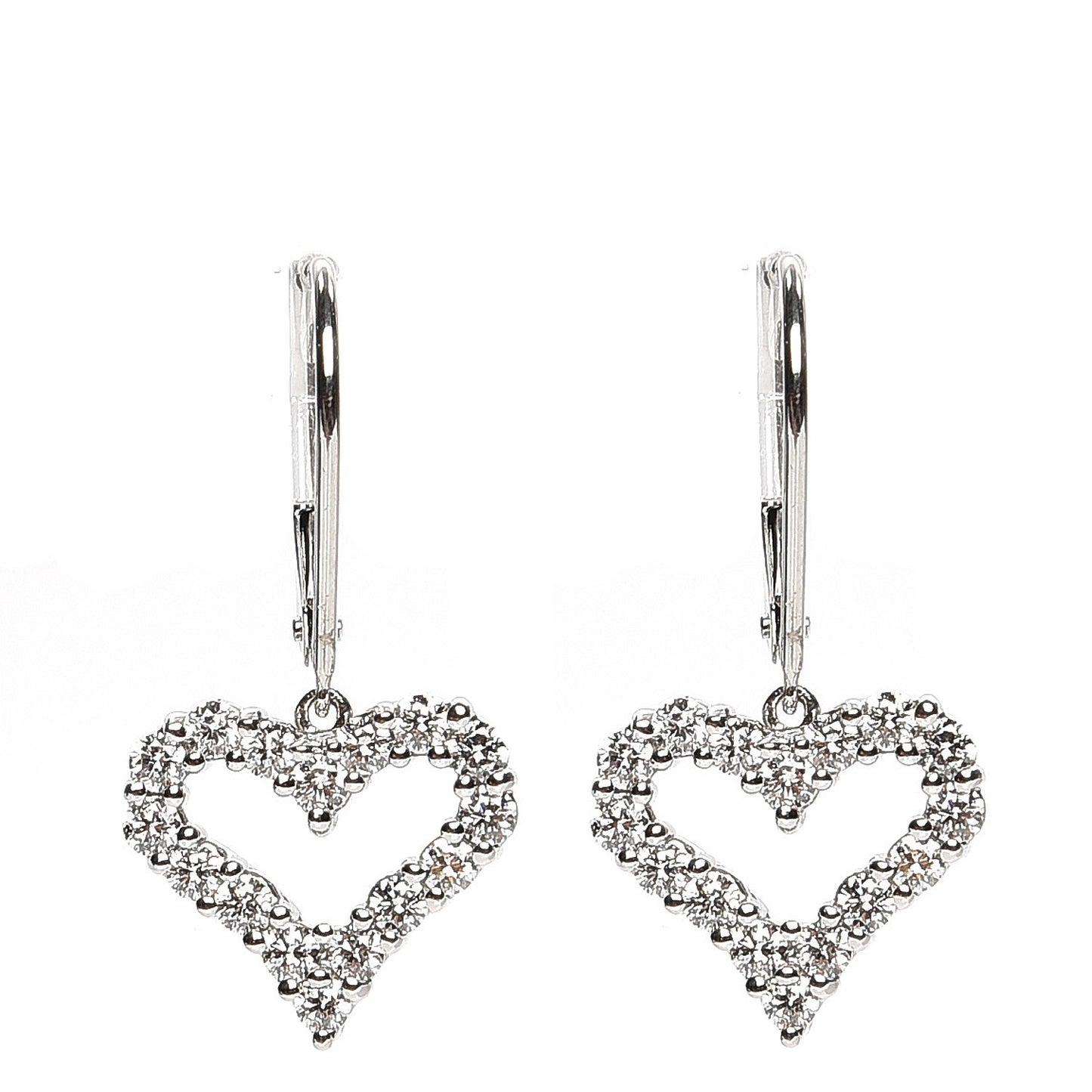Platinum Diamond Heart Drop Earrings