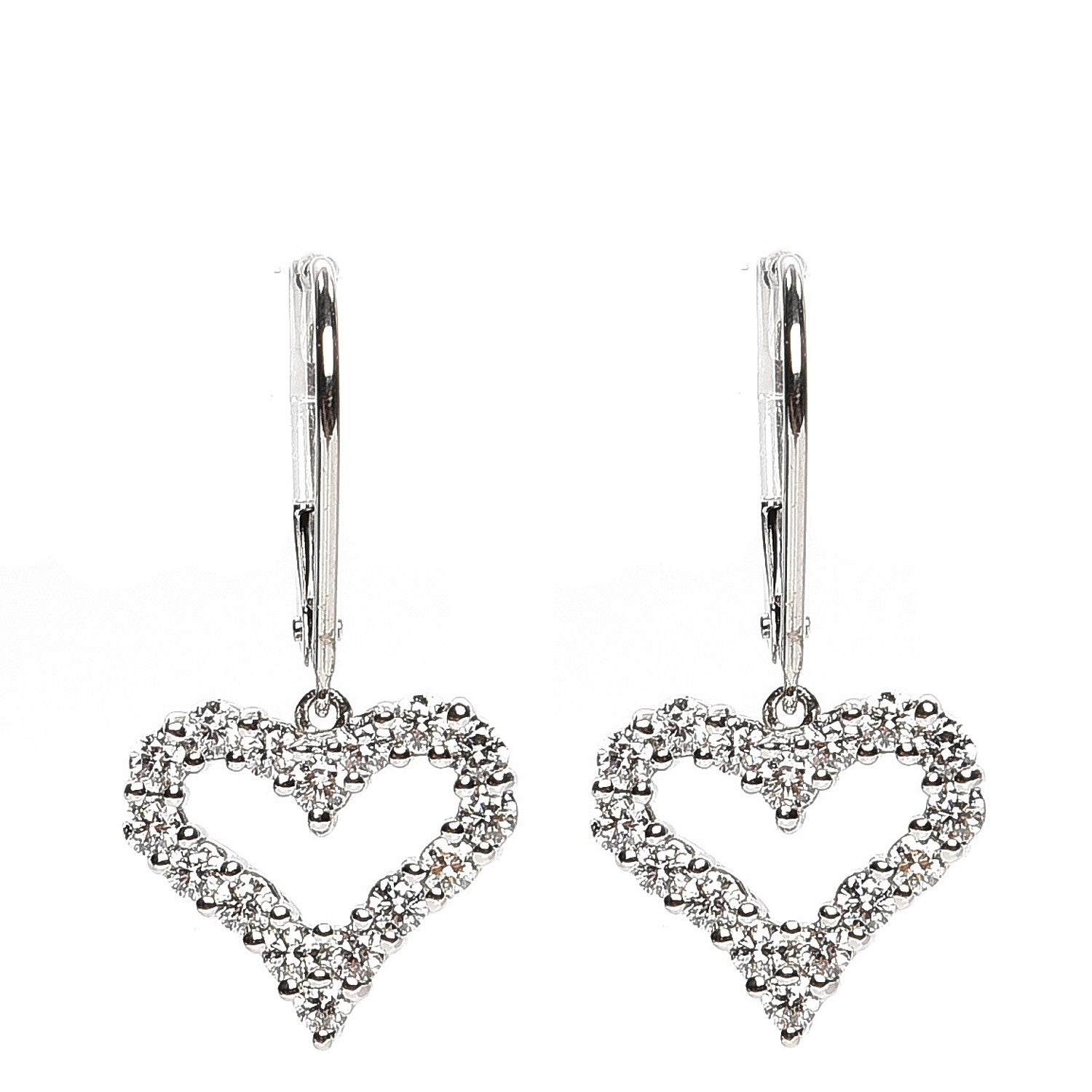 Tiffany Platinum Diamond Heart Drop Earrings 1 of 5