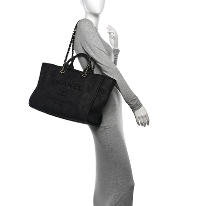 Chanel Mixed Fibers Calfskin Striped Medium Deauville Tote Black 2 of 12