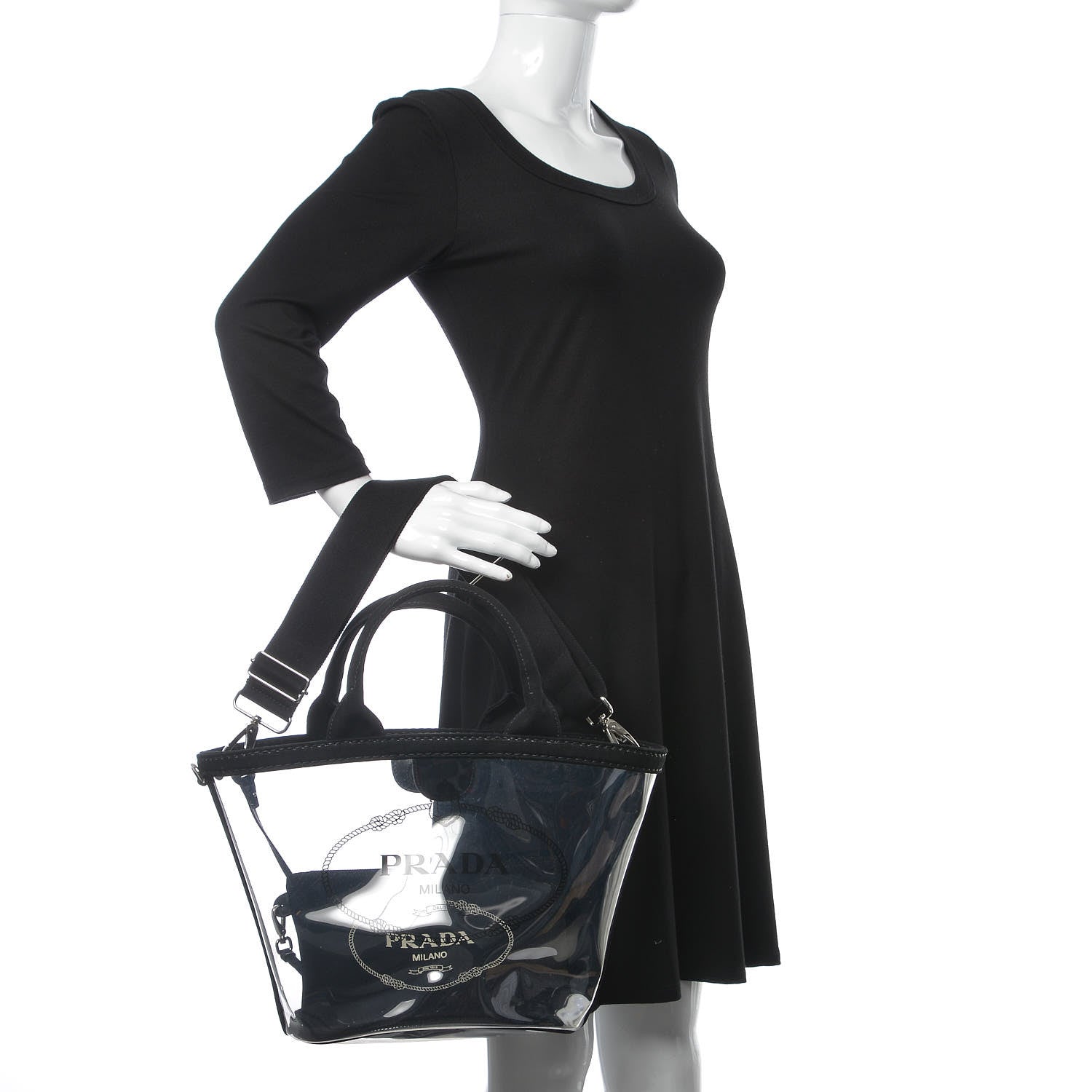 Prada Plexiglass Canapa Small Shopper Tote Black 2 of 7