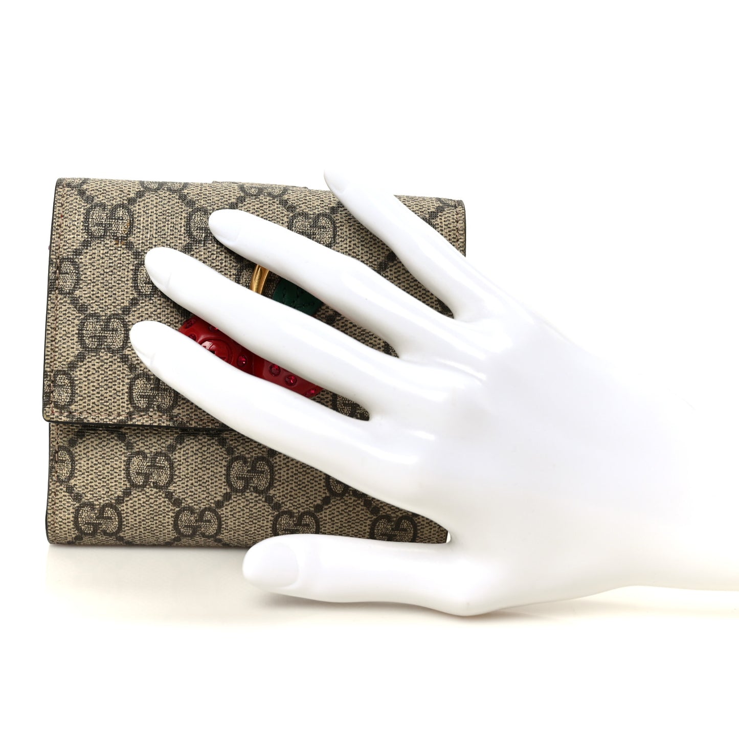 GG Supreme Monogram Cherry Embellished Card Case Wallet Hibiscus Red