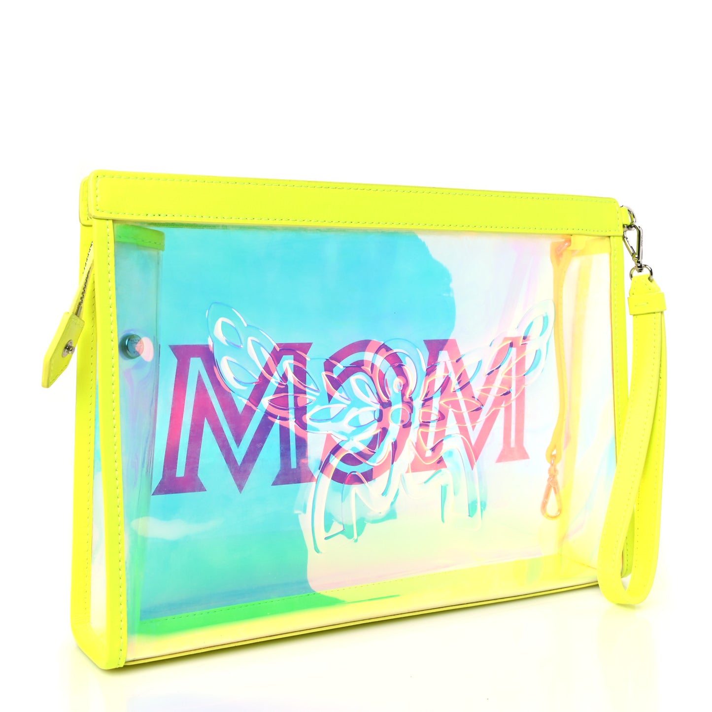Iridescent PVC Wristlet Neon Yellow