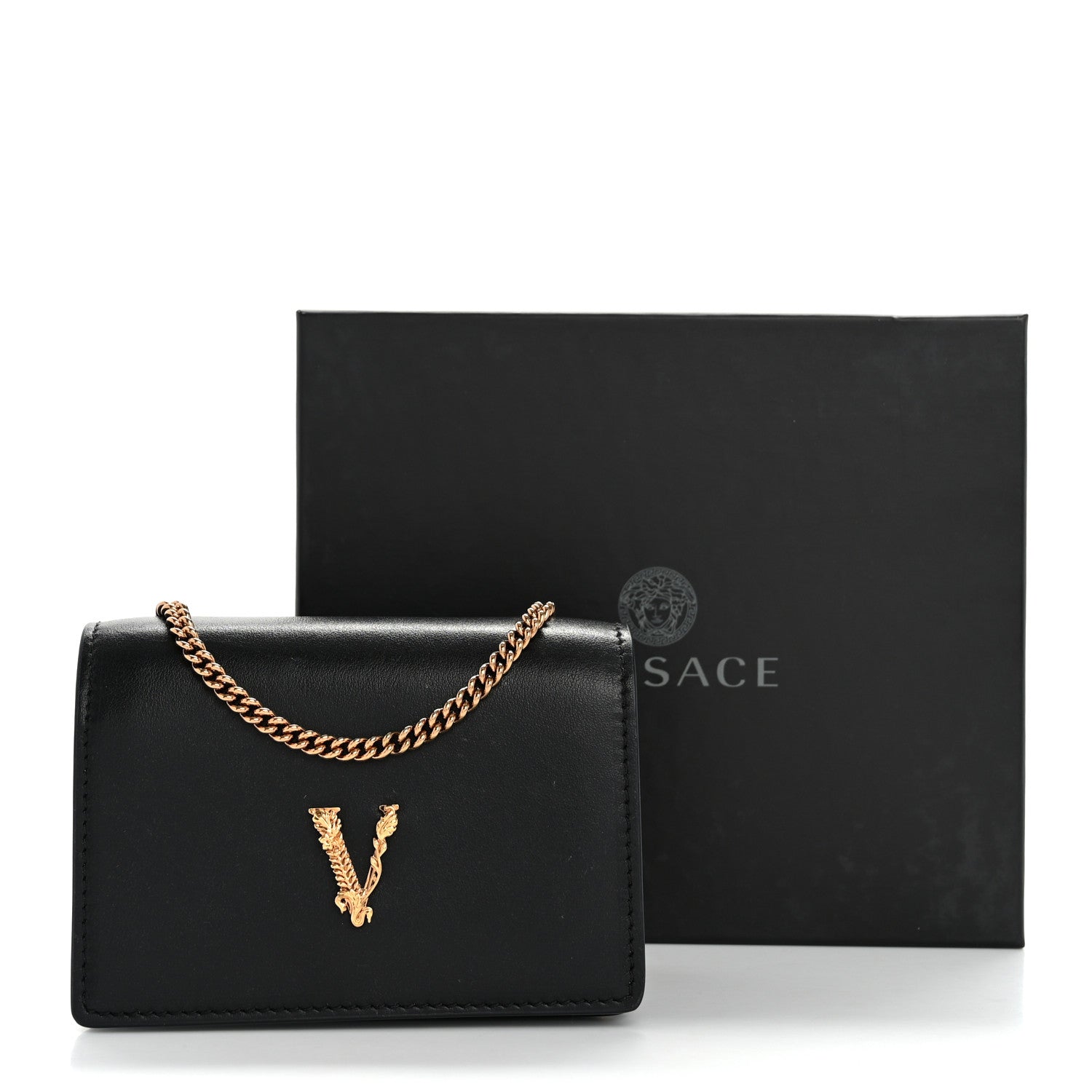 Versace Vitello Mini Virtus Chain Clutch Black 12 of 12