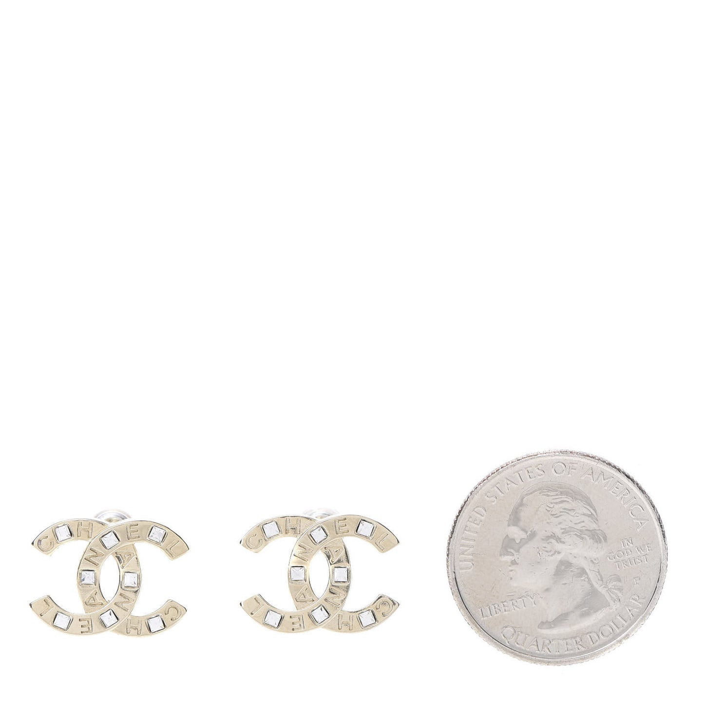 Crystal Metal CC Paris Button Stud Earrings Gold