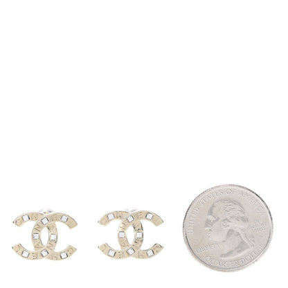 Chanel Crystal Metal CC Paris Button Stud Earrings Gold 2 of 5