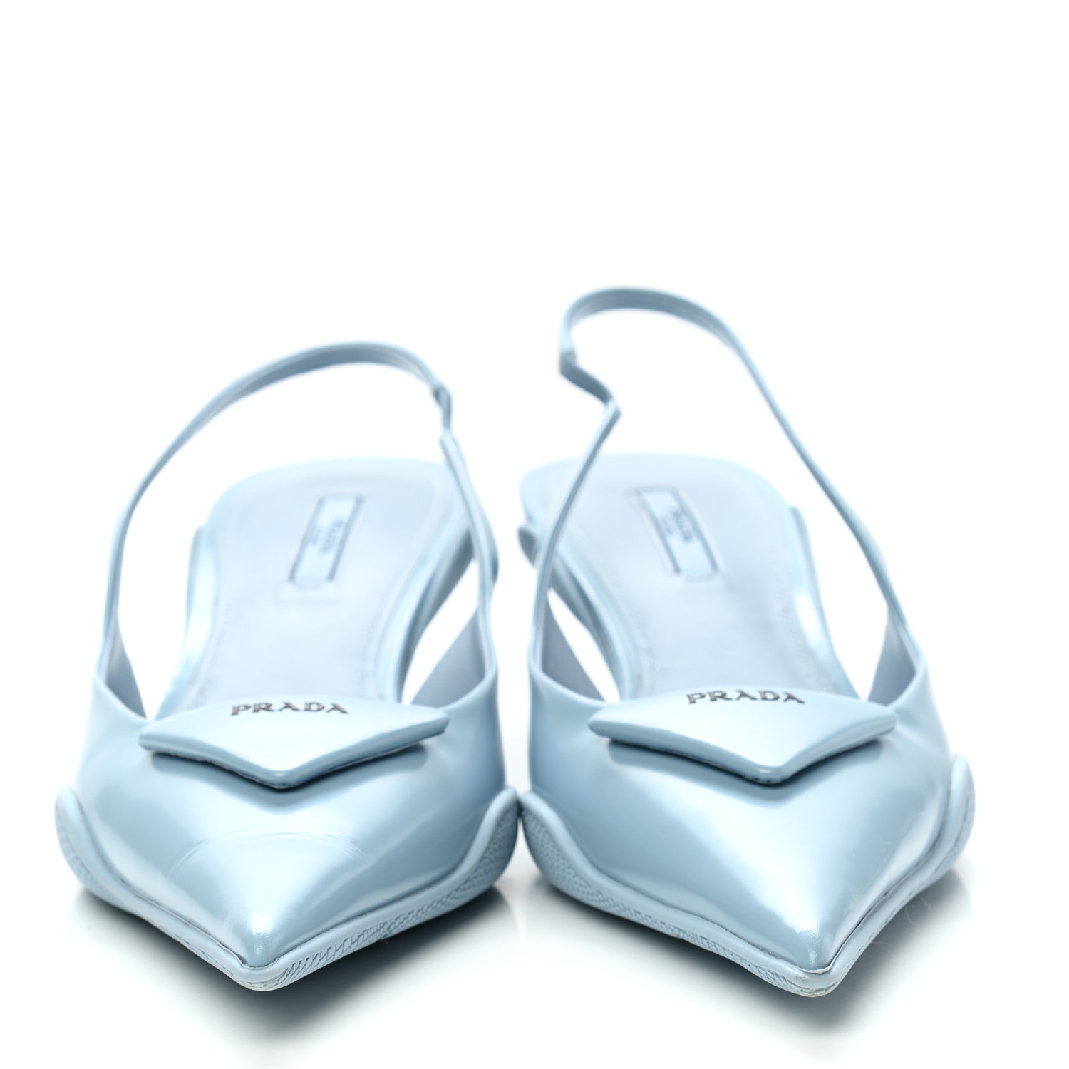 Prada Spazzolato Triangle Logo Pointed Toe 45mm Slingback Pumps 38.5 Cielo 2 of 9