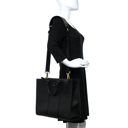 Gucci Grained Calfskin Web Top Handle Tote Black 2 of 9