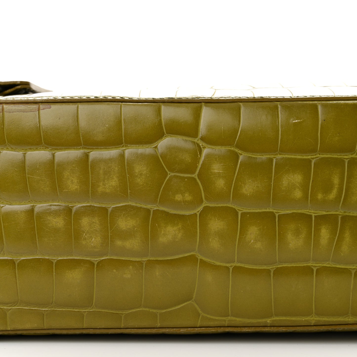 Calfskin Embossed Crocodile Bauletto Bag Green