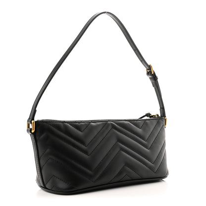 Gucci Calfskin Matelasse Chevron GG Marmont Sling Shoulder Bag Black 3 of 10