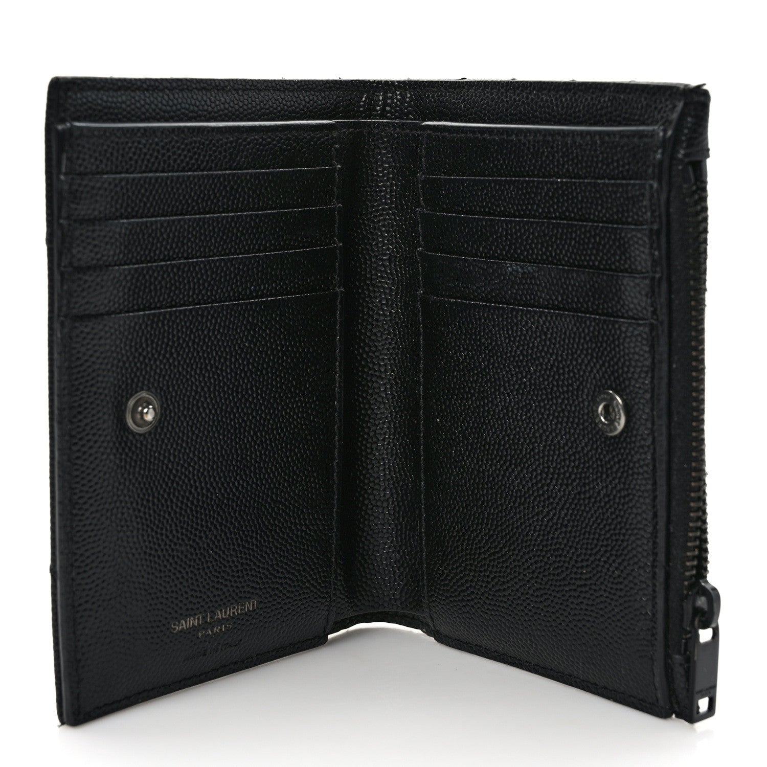 Saint Laurent Grain De Poudre Matelasse Chevron Monogram Zipped Two-Part Wallet Black 5 of 7