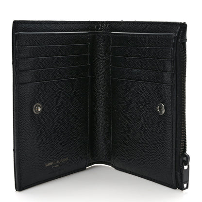 Saint Laurent Grain De Poudre Matelasse Chevron Monogram Zipped Two-Part Wallet Black 5 of 7