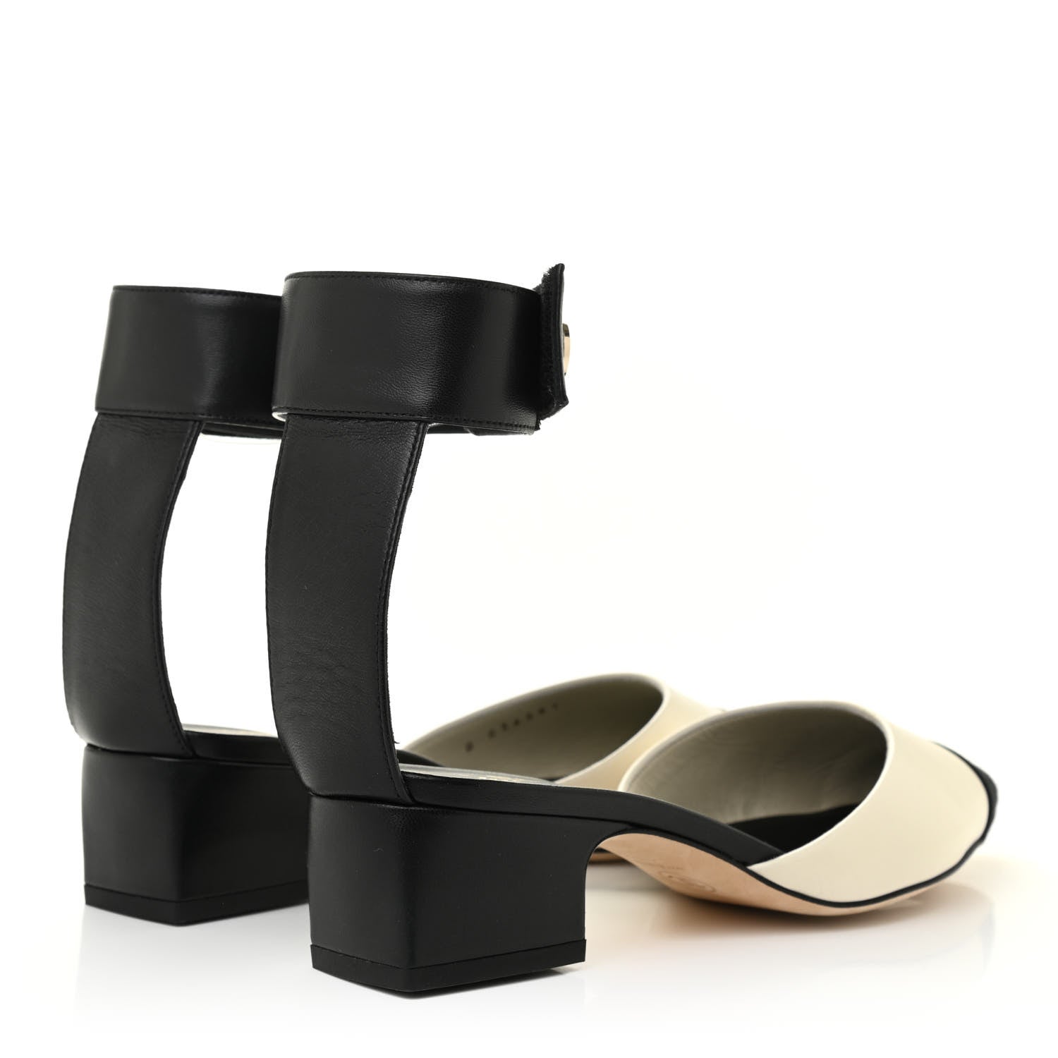 Chanel Lambskin Grosgrain Cap Toe Logo Ankle Strap Pumps 38.5 White Black 4 of 8