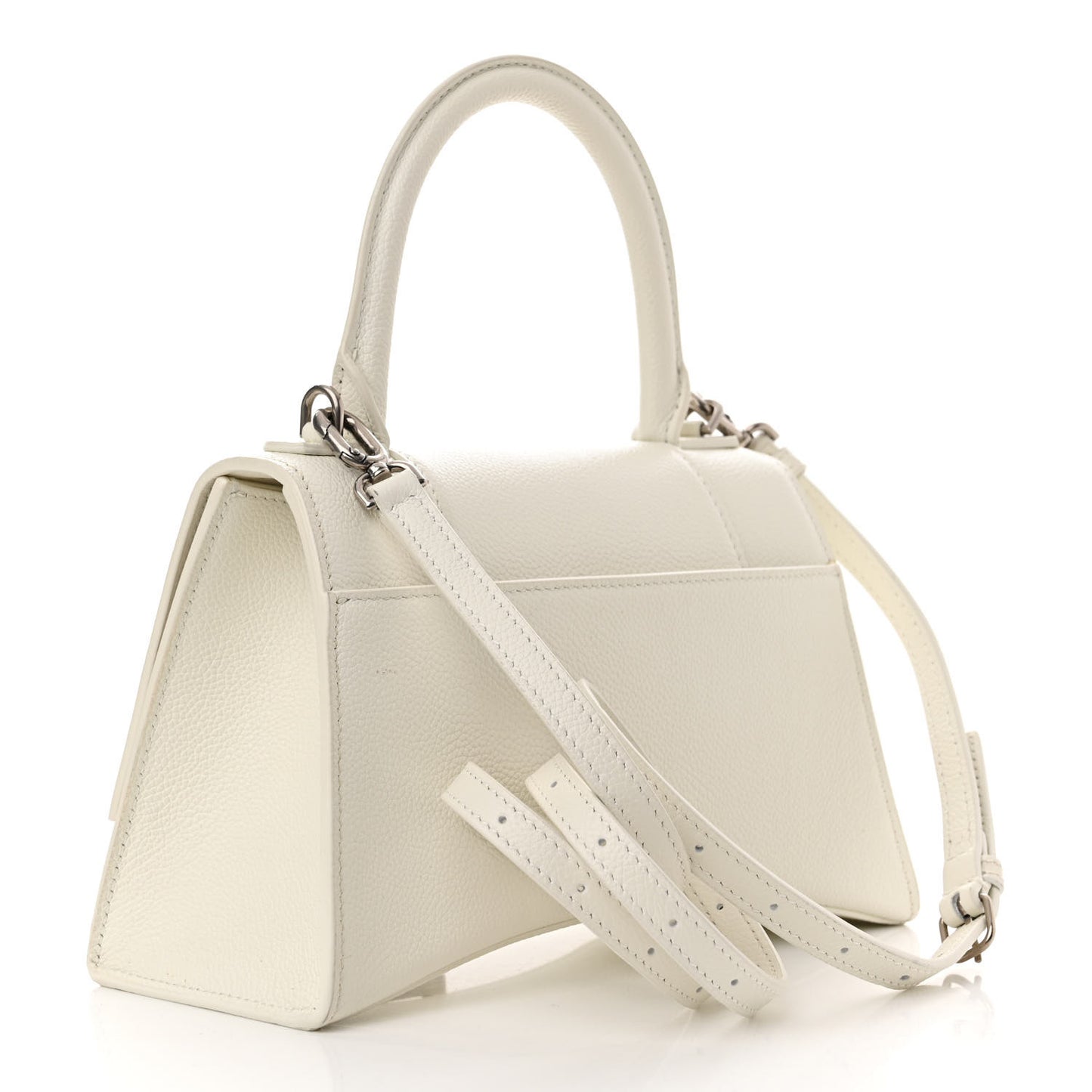 Grained Calfskin Small Hourglass Top Handle Bag White