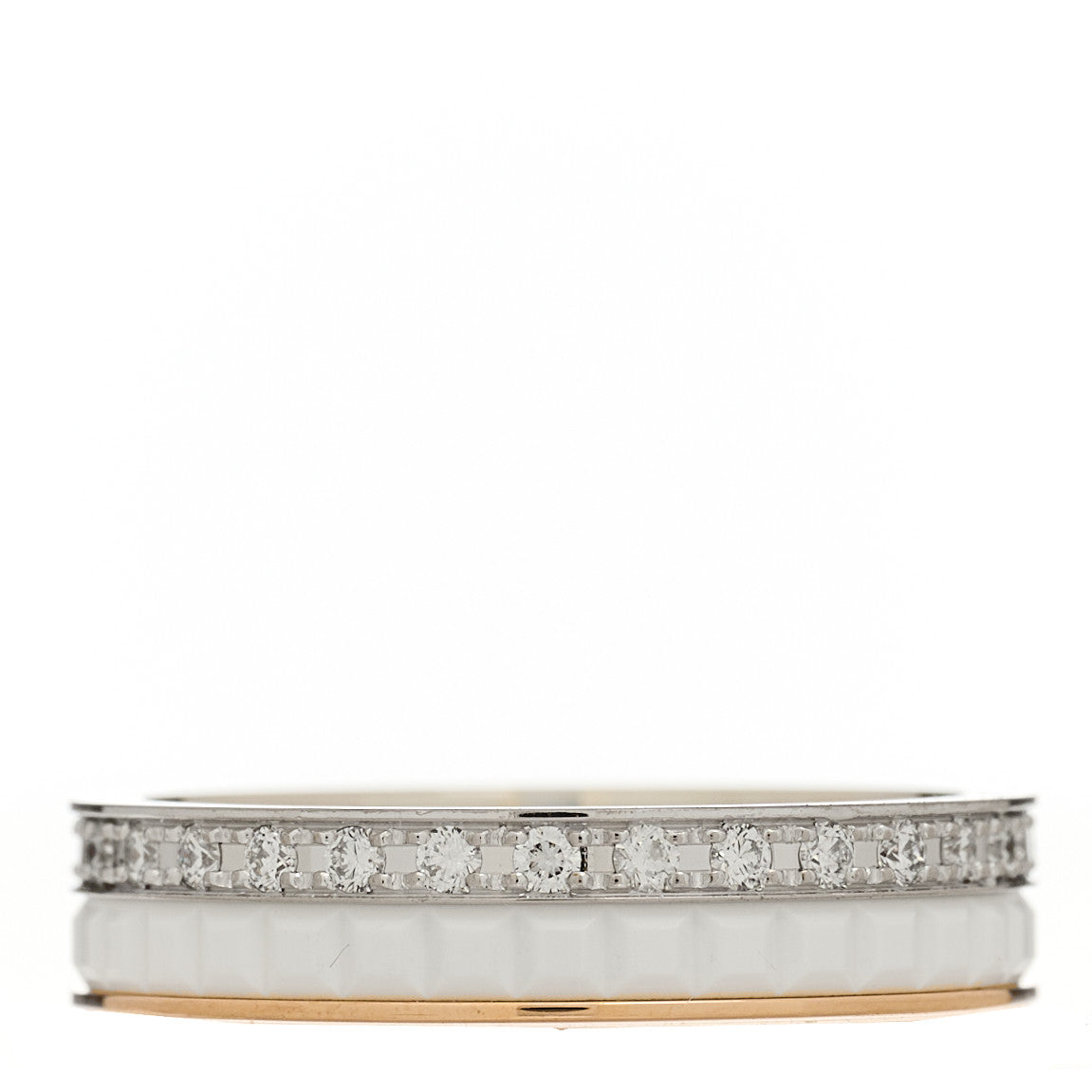 18K Pink White Gold Ceramic Diamond Quatre Classique Wedding Band Ring 46 3.75