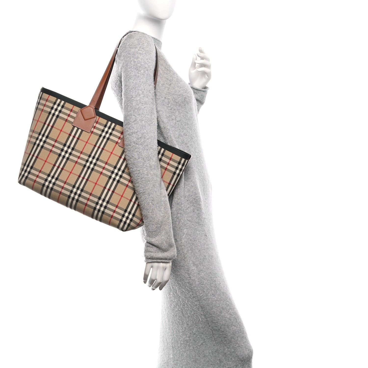 Burberry Cotton Vintage Check Medium London Tote Bag Briar Brown Black 2 of 13