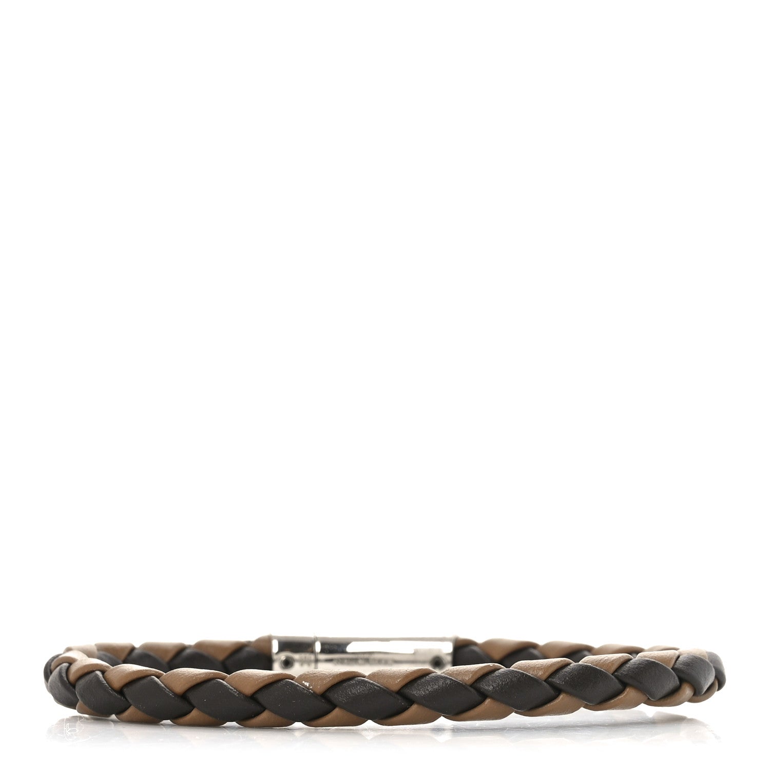 Fendi Calfskin Braided F Bracelet M Beige Brown 3 of 4