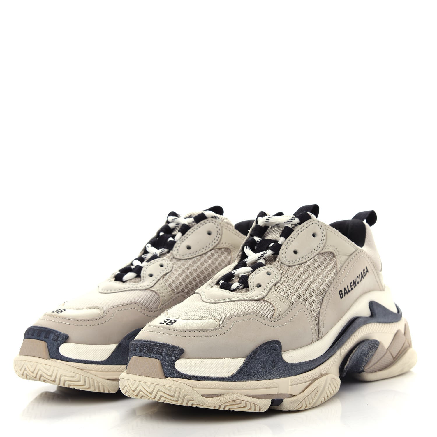 Balenciaga Fabric Mesh Womens Triple S Sneakers 38 Beige Black 3 of 10