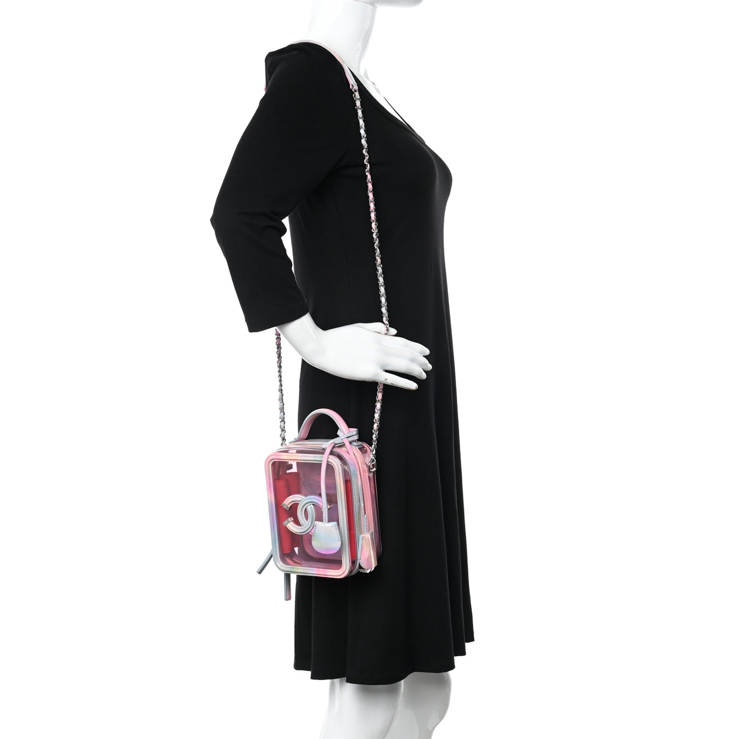 PVC Patent Calfskin Patent Lambskin Vertical Vanity Case Pink
