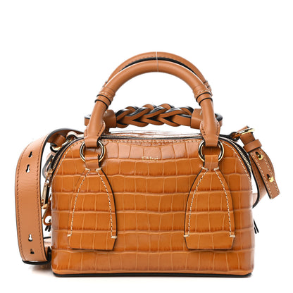Chloe Calfskin Crocodile Embossed Small Daria Autumnal Brown 1 of 10