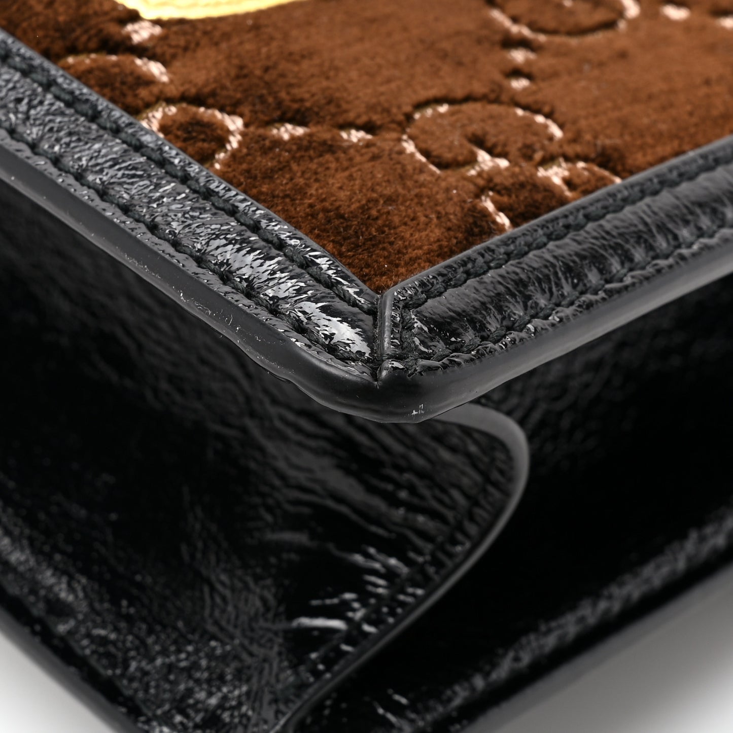 Velvet GG Monogram Web Mini Sylvie Top Handle Bag Brown Black Oro Vecchio