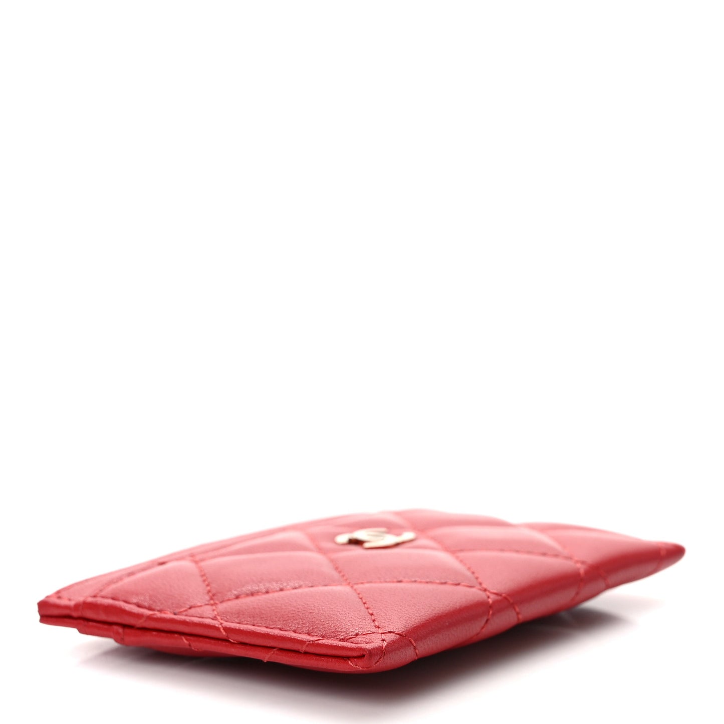 Lambskin Quilted Card Holder Red