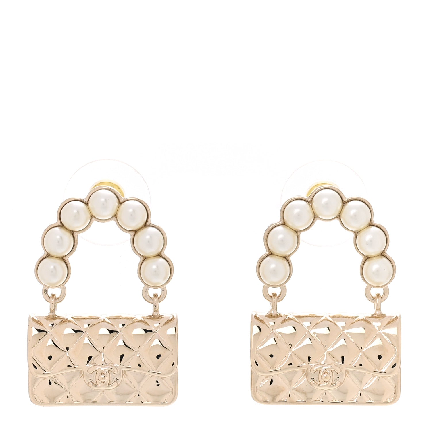 Chanel Pearl Quilted CC Flap Bag Earrings Gold 1 of 5