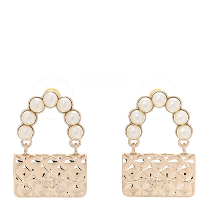 Chanel Pearl Quilted CC Flap Bag Earrings Gold 1 of 5