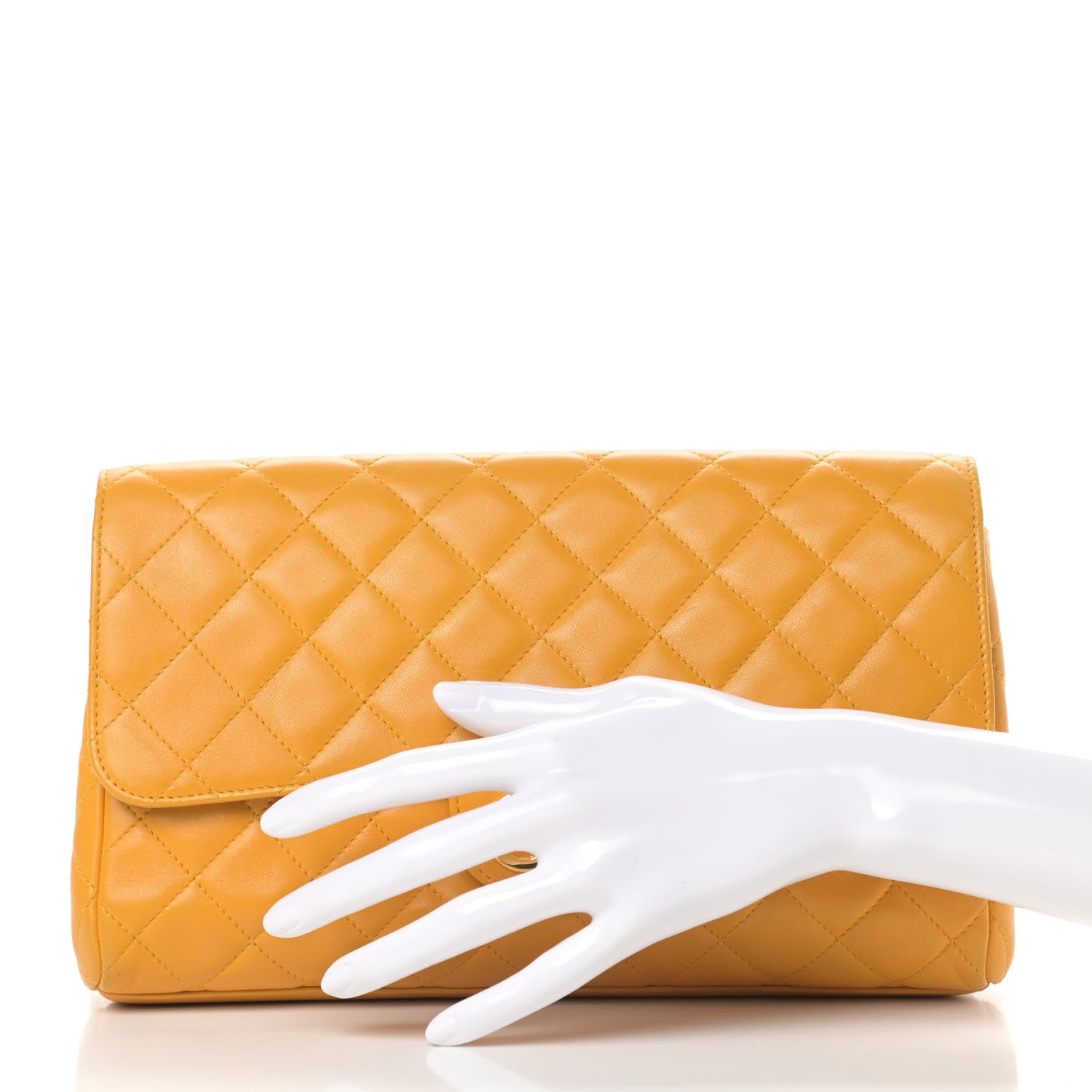 Chanel Lambskin Quilted Flap Clutch Yellow 2 of 12