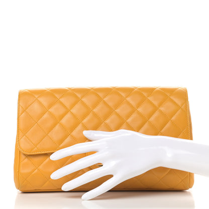 Chanel Lambskin Quilted Flap Clutch Yellow 2 of 12