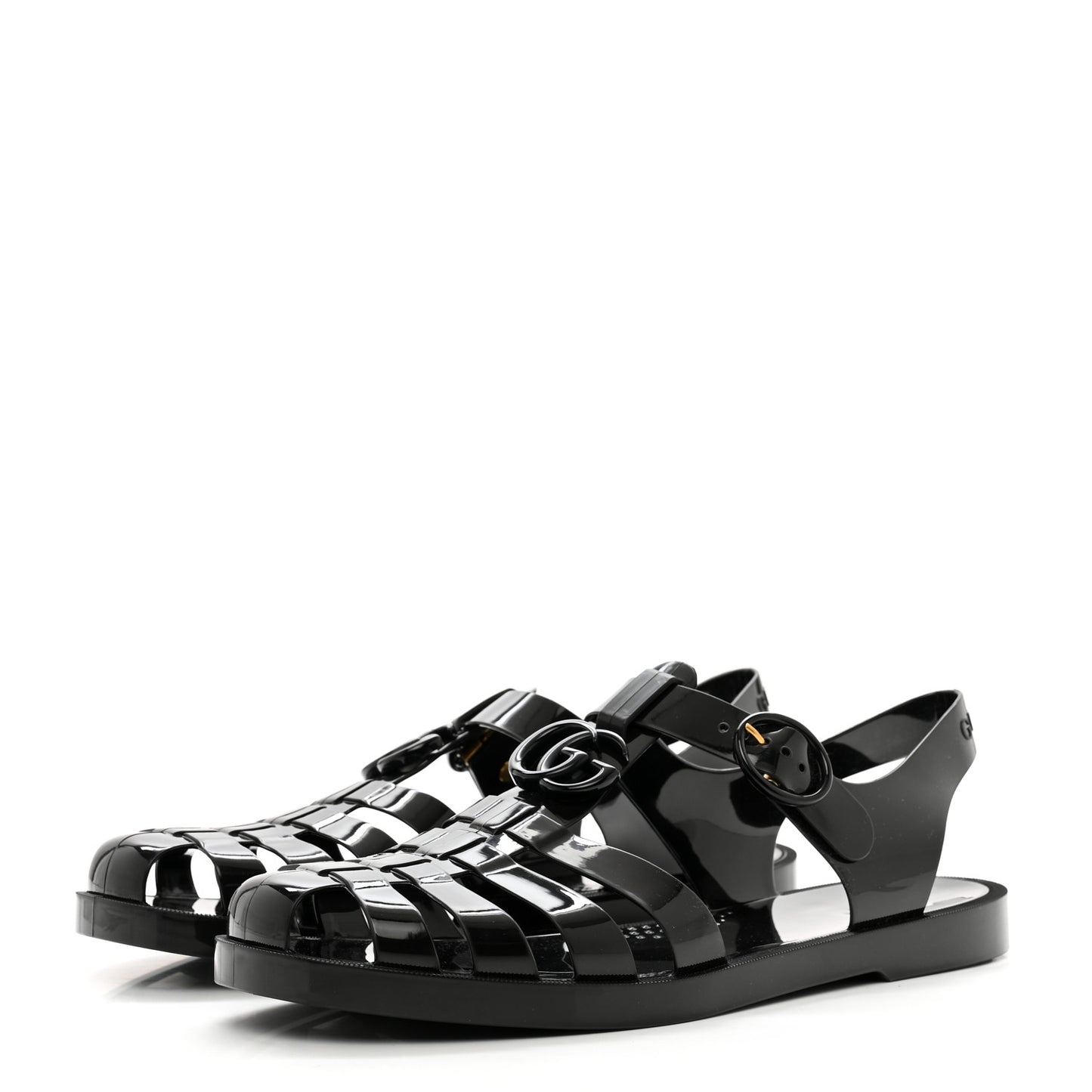 Shiny Rubber Womens Double G Buckle Strap Sandals 40 Black 10 Black