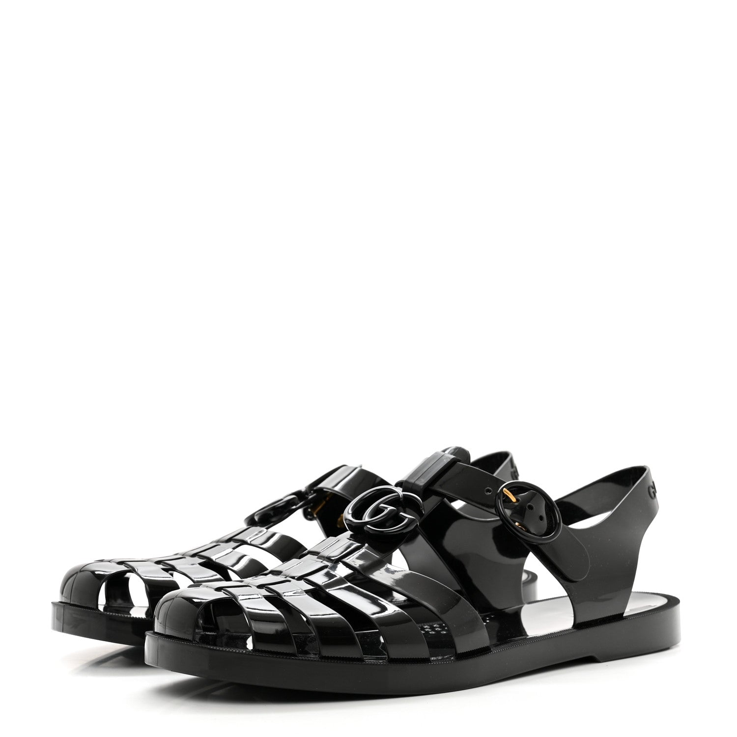 Gucci Shiny Rubber Womens Double G Buckle Strap Sandals 40 Black 10 Black 3 of 8