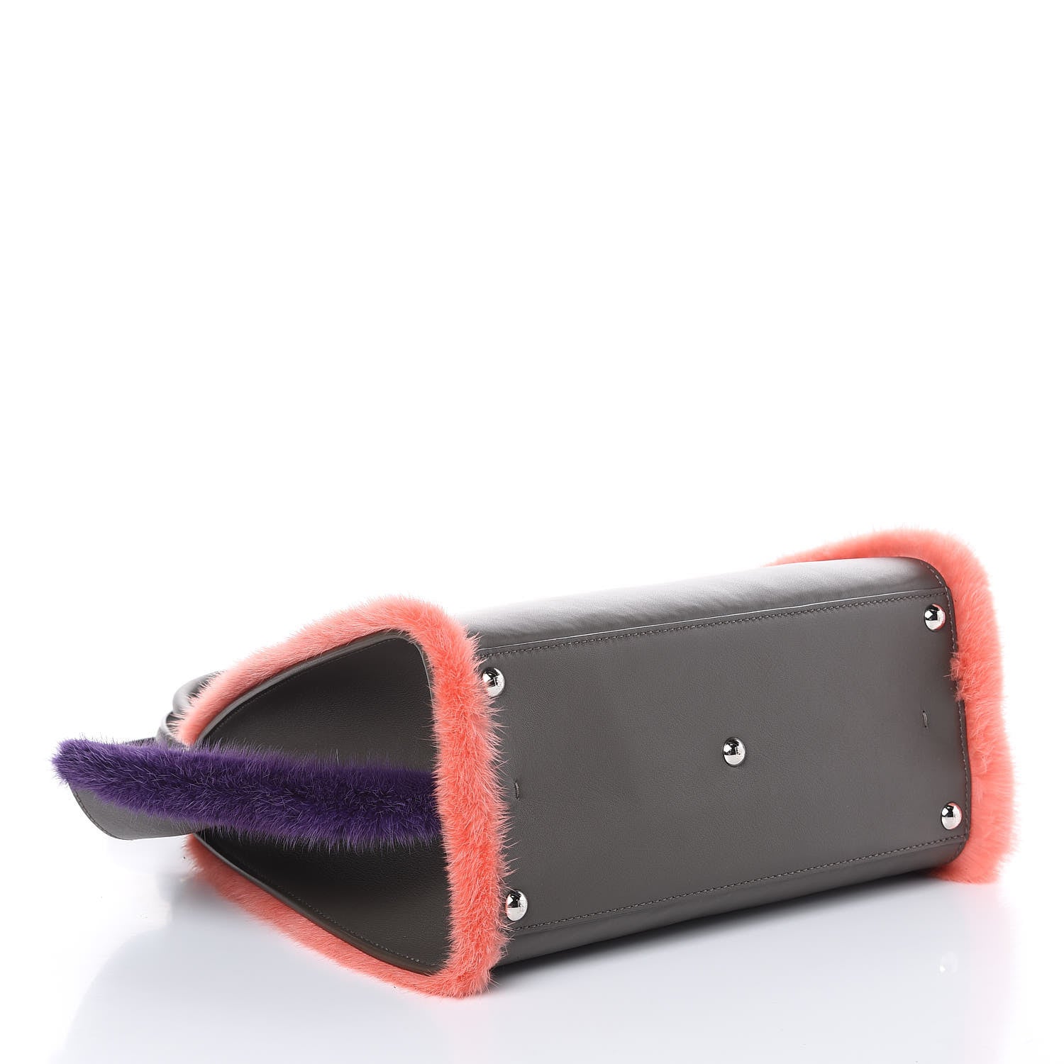 Fendi Calfskin Mink Fur Trim Petite 3Jours Tote Carbone Multicolor 4 of 9
