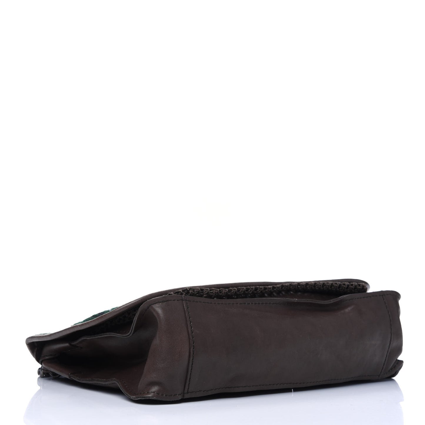 Calfskin Felt Sequin Embroidered Flap Shoulder Bag Brown