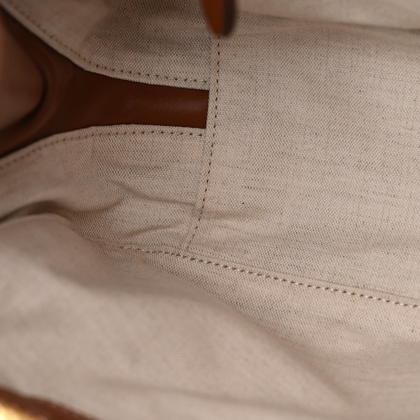 Canvas Calfskin Top Handle Bag Beige Brandy