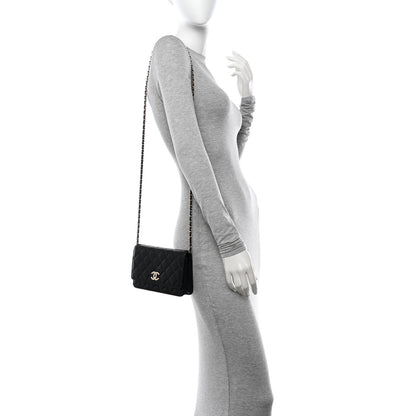 Chanel Lambskin Quilted Pearl CC Wallet on Chain WOC Black 2 of 12