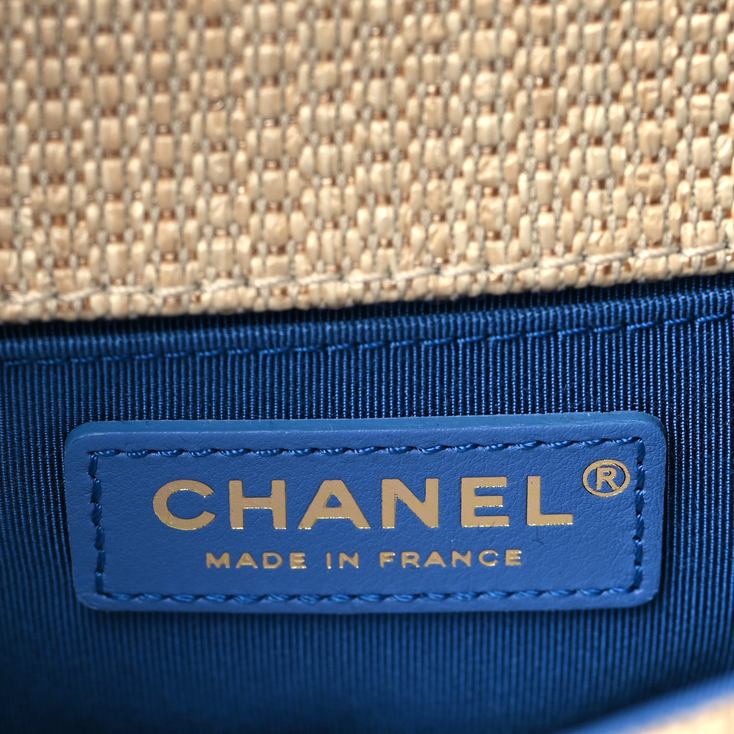 Chanel Cotton Canvas Calfskin Chevron Embroidered Small Boy Flap Beige Blue 5 of 9