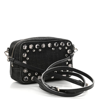 Prada Denim Studded Embellished Mini Camera Crossbody Black 3 of 10