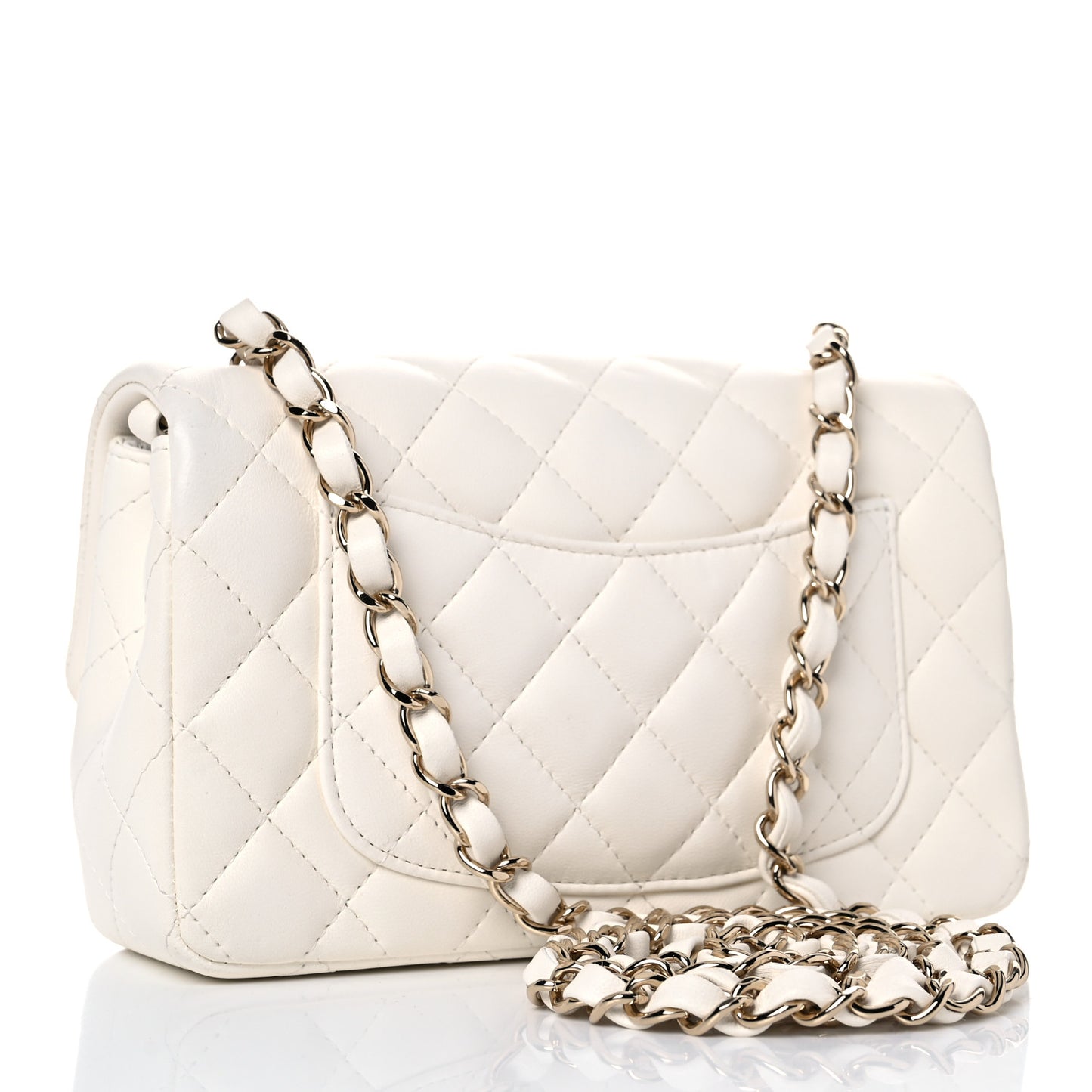 Lambskin Quilted Mini Rectangular Flap White