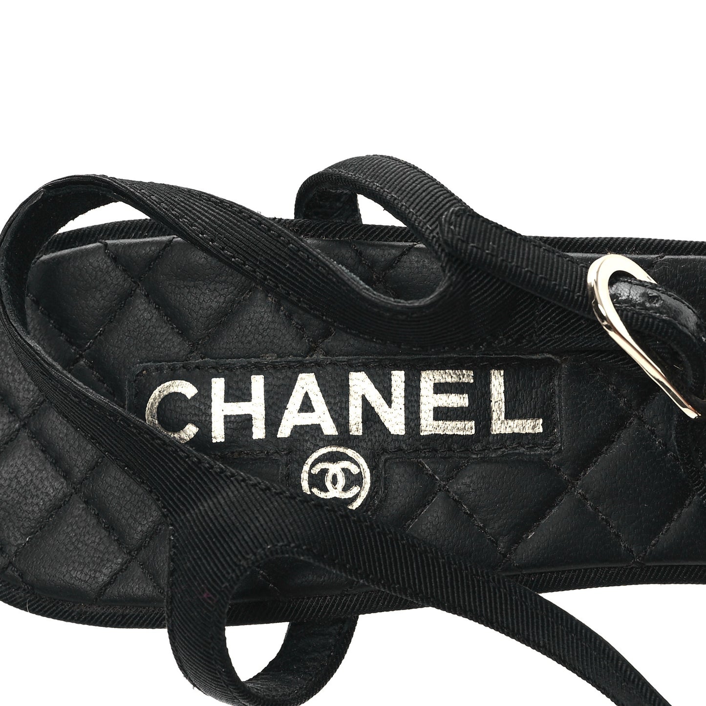 Grosgrain Lambskin Quilted CC Chain Sandals 39 Black