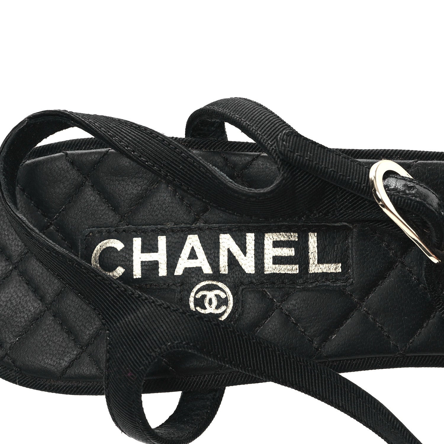 Chanel Grosgrain Lambskin Quilted CC Chain Sandals 39 Black 8 of 8