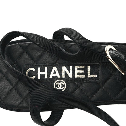 Chanel Grosgrain Lambskin Quilted CC Chain Sandals 39 Black 8 of 8