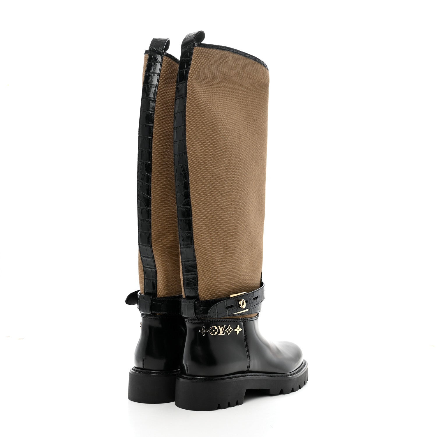 Louis Vuitton Canvas Calfskin Territory Flat High Ranger Boots 39 Khaki 4 of 8