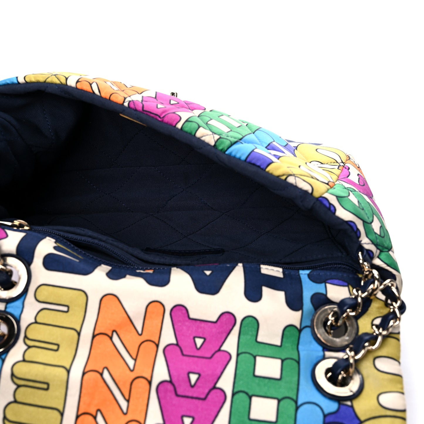 Printed Fabric Quilted Logo Single Flap Bag Multicolor