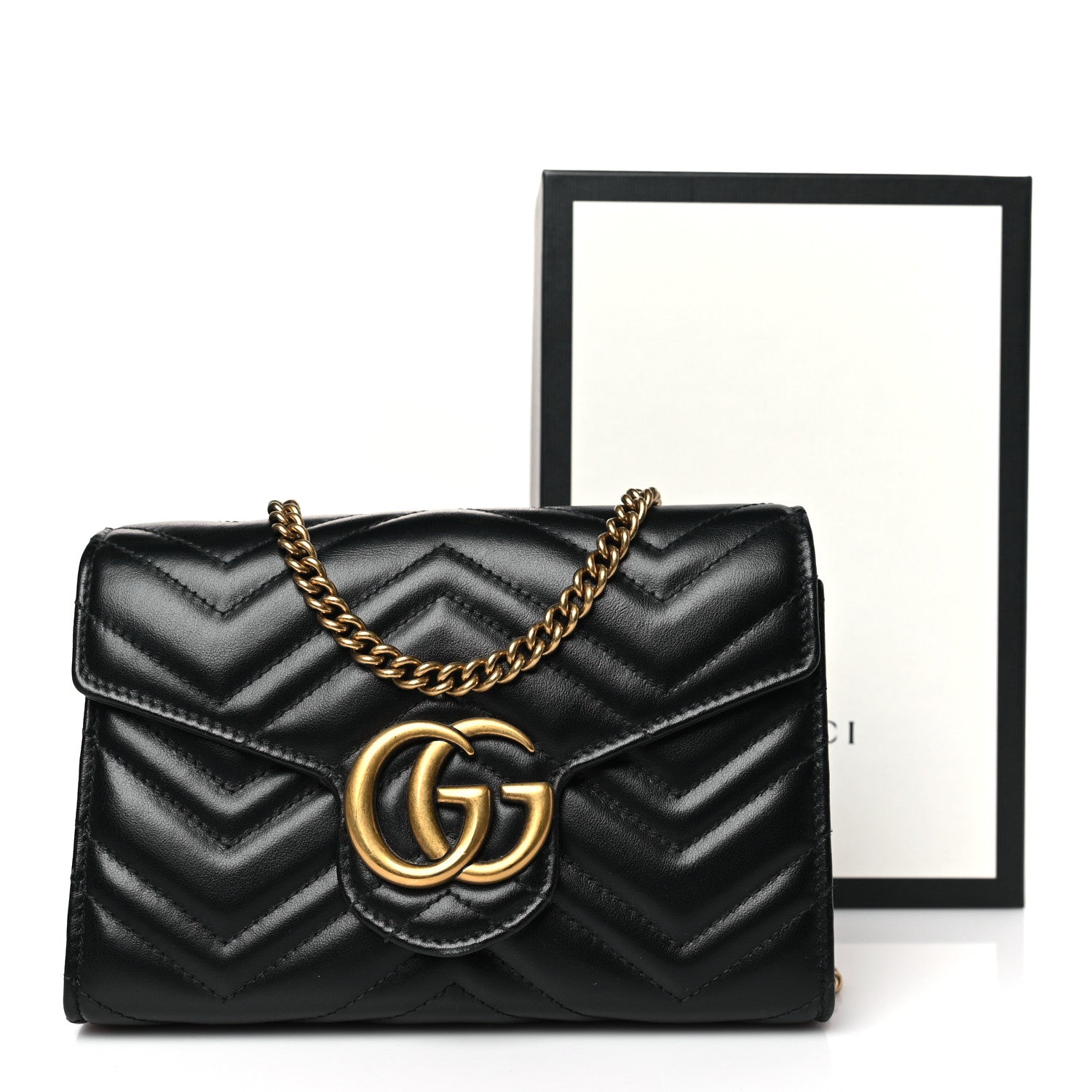 Gucci Calfskin Matelasse GG Marmont Chain Wallet Black 10 of 10