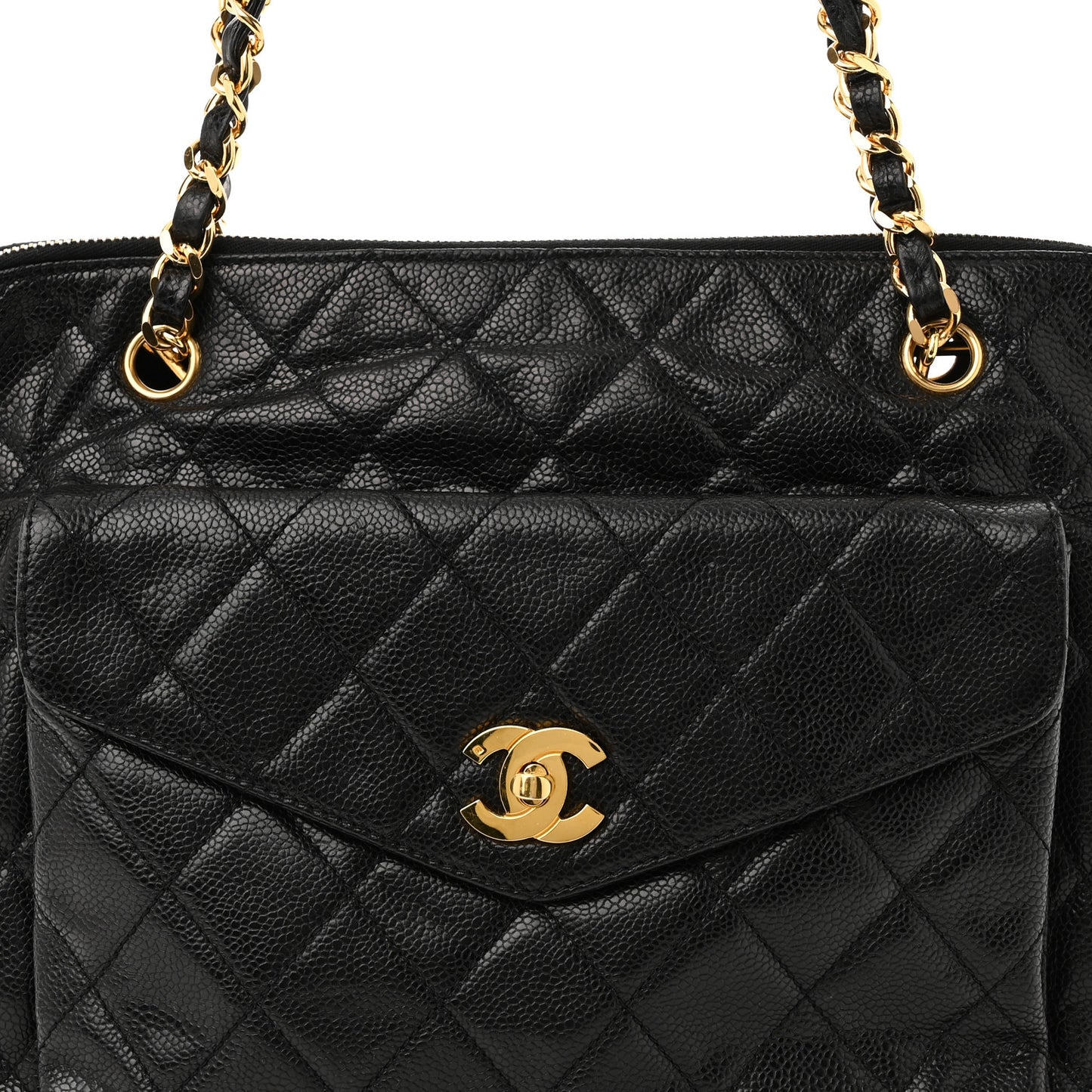 Caviar Quilted Flap Shoulder Bag Black