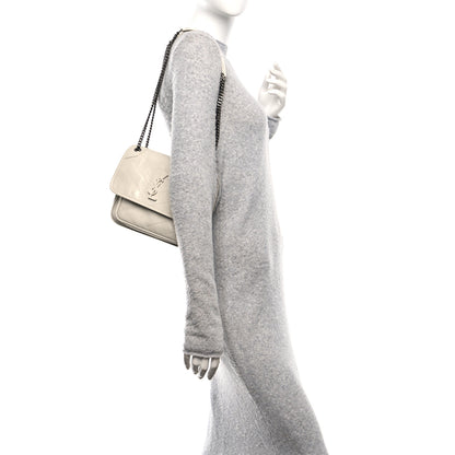 Saint Laurent Crinkled Calfskin Matelasse Monogram Baby Niki Chain Satchel Blanc Vintage 2 of 10