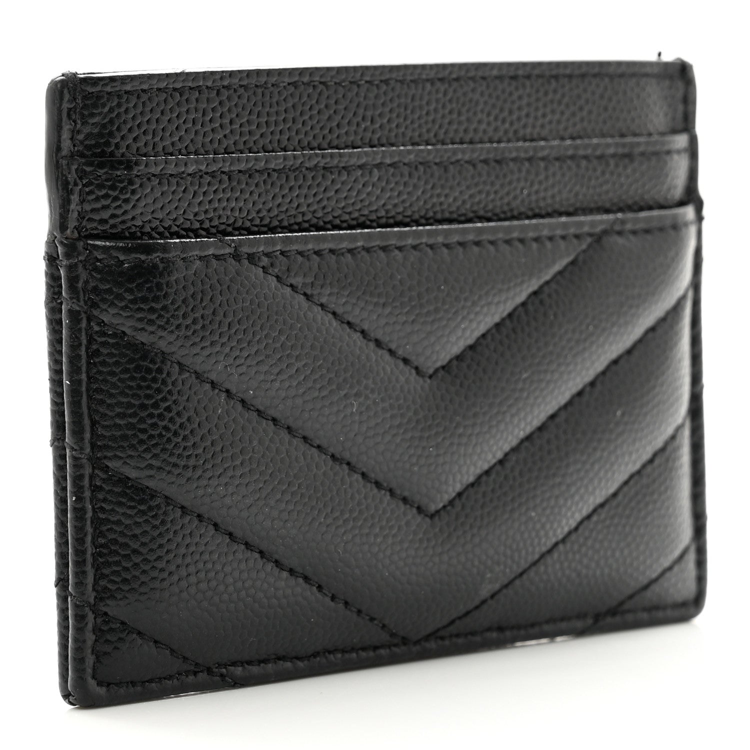Saint Laurent Grain De Poudre Matelasse Chevron Monochrome Monogram Credit Card Case Black 3 of 8