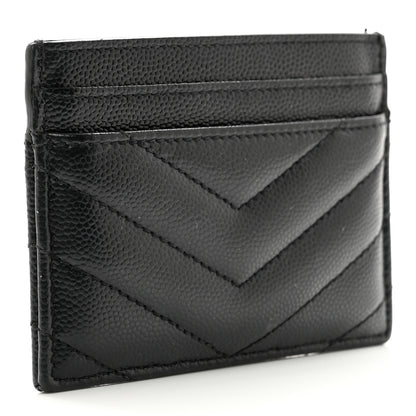 Saint Laurent Grain De Poudre Matelasse Chevron Monochrome Monogram Credit Card Case Black 3 of 8
