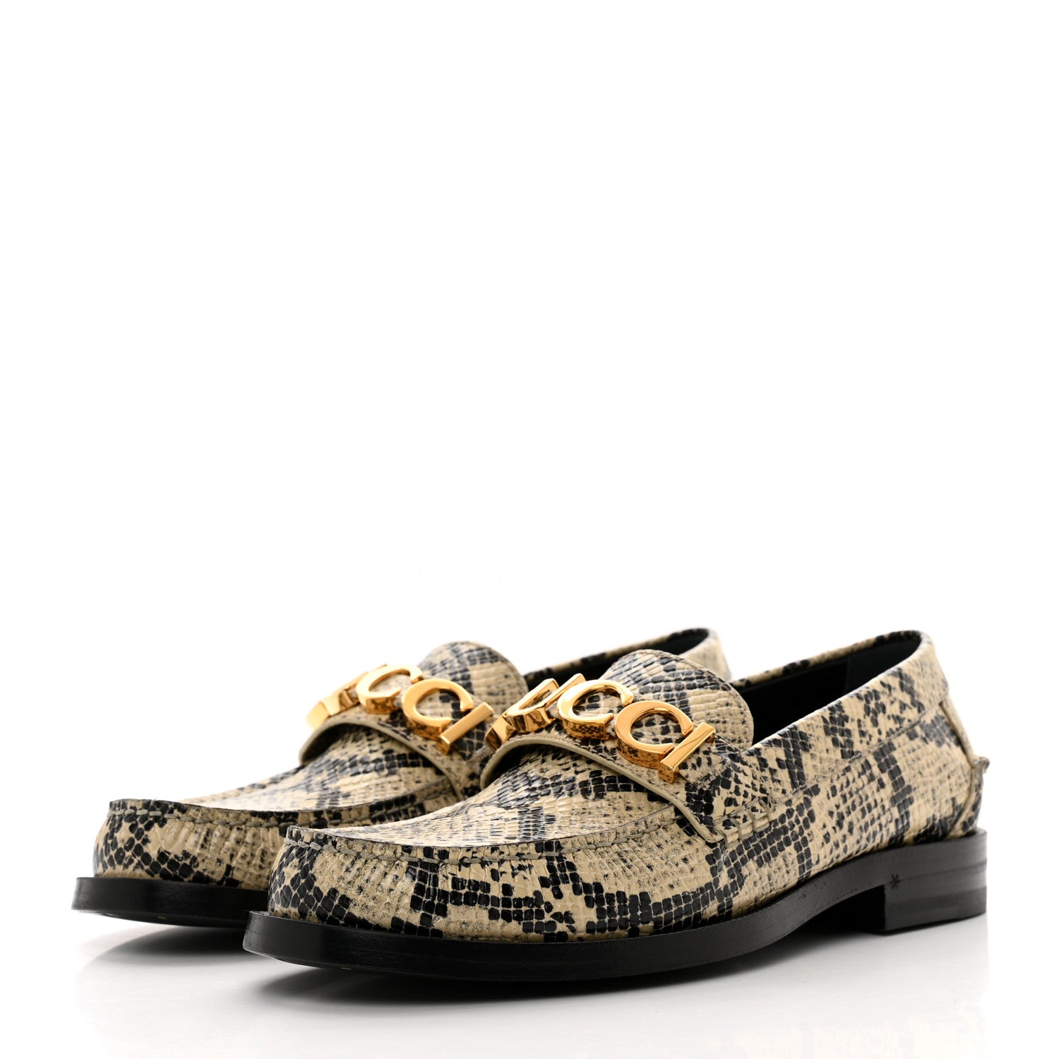 Gucci Calfskin Python Print Womens Script Logo Loafers 37 Beige Avana 3 of 9