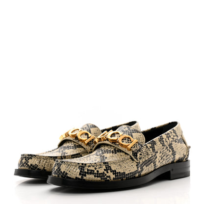 Gucci Calfskin Python Print Womens Script Logo Loafers 37 Beige Avana 3 of 9